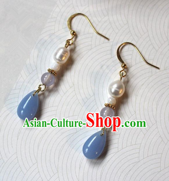 Traditional Chinese Ancient Princess Pearls Earrings Handmade Hanfu Jewelry Accessories for Women