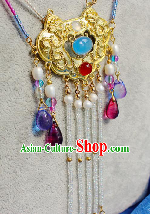 Handmade Chinese Ancient Palace Golden Necklace Traditional Hanfu Wedding Jewelry Accessories for Women