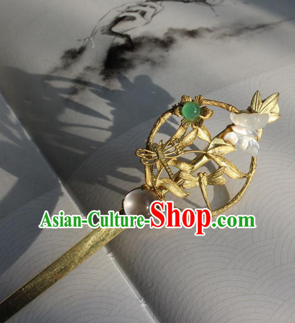 Traditional Chinese Ancient Hanfu Golden Dragonfly Hair Clip Princess Hairpins Handmade Hair Accessories for Women
