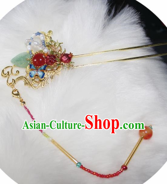 Chinese Ancient Hanfu Pomegranate Hair Clip Princess Tassel Hairpins Traditional Handmade Hair Accessories for Women