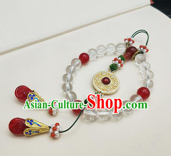Traditional Chinese Ancient Palace Agate Beads Brooch Handmade Hanfu Tassel Breastpin Pendant for Women