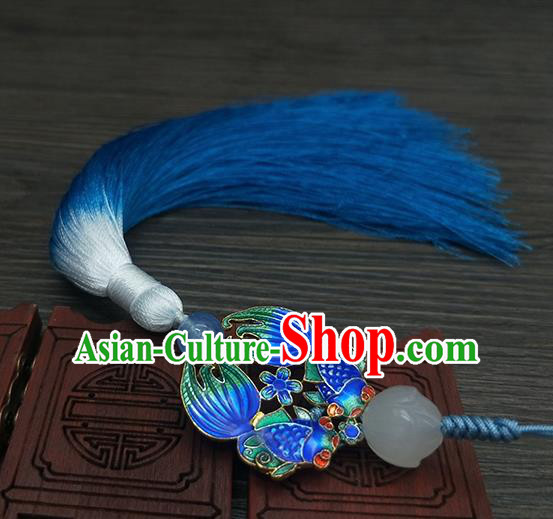 Traditional Chinese Ancient Palace Cloisonne Goldfish Brooch Handmade Hanfu Tassel Breastpin Pendant for Women