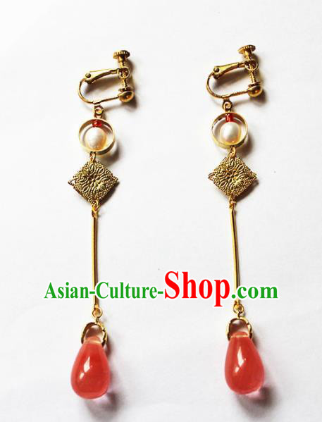 Handmade Chinese Ancient Princess Red Crystal Earrings Traditional Hanfu Jewelry Accessories for Women