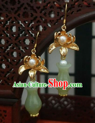 Traditional Chinese Ancient Wedding Hanfu Jade Vase Earrings Handmade Jewelry Accessories for Women