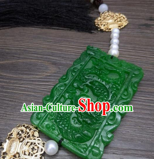 Traditional Chinese Ancient Prince Carving Dragon Jade Pendant Handmade Hanfu Waist Accessories for Men