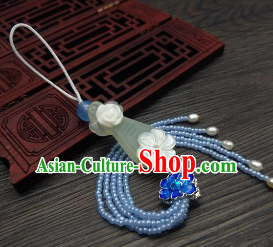 Traditional Chinese Ancient Jade Lute Brooch Handmade Hanfu Palace Breastpin Tassel Pendant for Women
