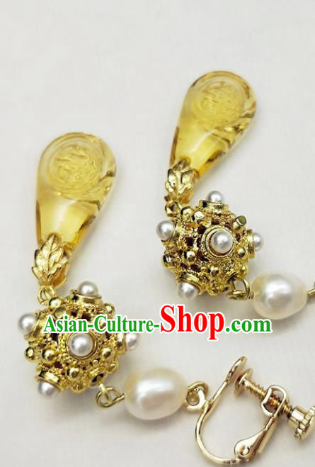 Traditional Chinese Ancient Hanfu Palace Golden Earrings Handmade Wedding Jewelry Accessories for Women