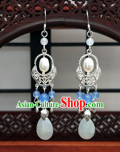 Traditional Chinese Ancient Hanfu Pearl Shell Earrings Handmade Wedding Jewelry Accessories for Women