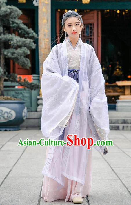 Chinese Jin Dynasty Palace Princess Historical Costume Traditional Ancient Peri Embroidered Hanfu Dress for Women