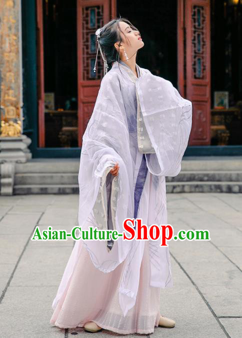 Chinese Jin Dynasty Palace Princess Historical Costume Traditional Ancient Peri Embroidered Hanfu Dress for Women