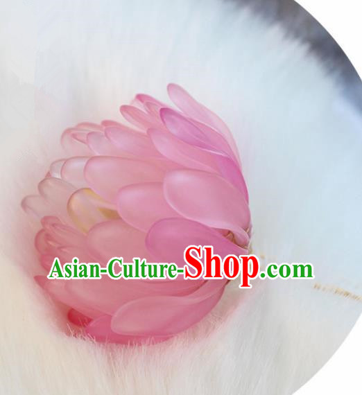 Chinese Ancient Hanfu Pink Chrysanthemum Hair Clip Princess Hairpins Traditional Handmade Hair Accessories for Women