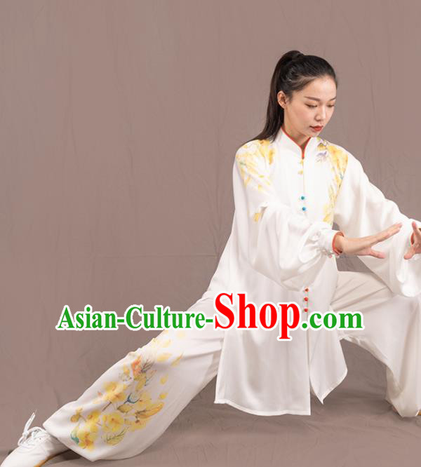 Traditional Chinese Martial Arts Embroidered White Costume Professional Tai Chi Competition Kung Fu Uniform for Women