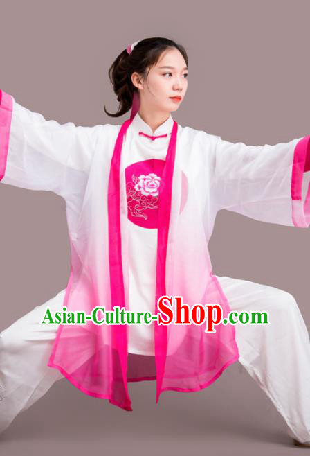 Traditional Chinese Martial Arts Printing Peony Rosy Costume Professional Tai Chi Competition Kung Fu Uniform for Women
