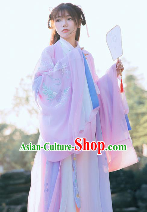 Chinese Traditional Historical Costume Ancient Jin Dynasty Court Princess Embroidered Hanfu Dress for Women