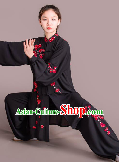Traditional Chinese Martial Arts Embroidered Plum Blossom Black Costume Professional Tai Chi Competition Kung Fu Uniform for Women
