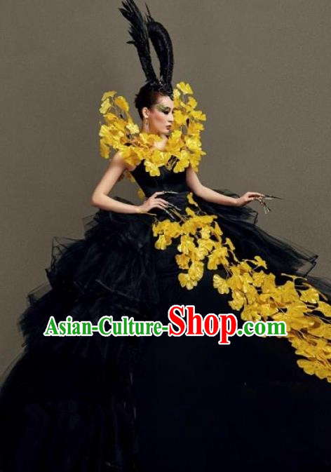 Handmade Modern Fancywork Stage Show Golden Flowers Full Dress Halloween Cosplay Fancy Ball Costume for Women