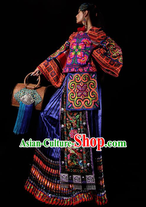 Chinese National Miao Nationality Embroidered Clothing Traditional Ethnic Costume for Women