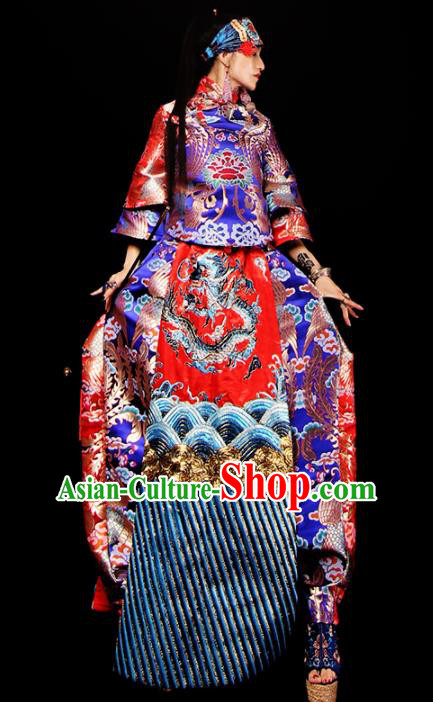 Chinese National Costume Traditional Tang Suit Brocade Qipao Dress for Women