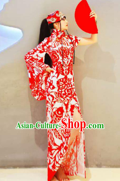 Chinese Traditional National Costume Red Cheongsam Tang Suit Qipao Dress for Women