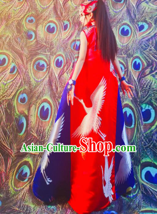 Chinese Traditional Catwalks Costume National Red Cheongsam Tang Suit Qipao Dress for Women