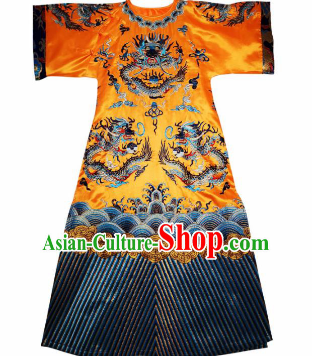 Chinese Traditional Catwalks Costume National Embroidered Golden Cheongsam Tang Suit Qipao Dress for Women