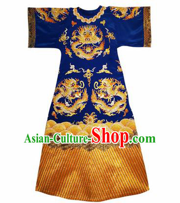 Chinese Traditional Catwalks Costume National Embroidered Royalblue Cheongsam Tang Suit Qipao Dress for Women
