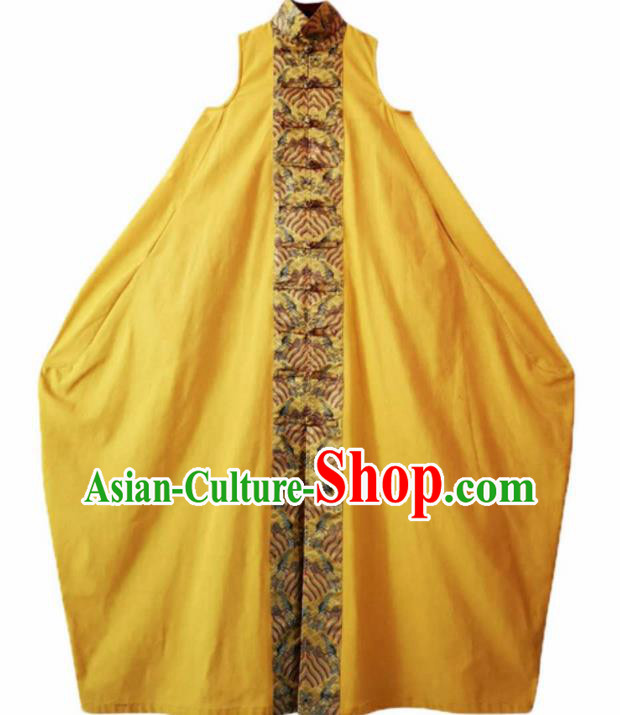 Chinese Traditional Catwalks Costume National Yellow Cheongsam Tang Suit Qipao Dress for Women