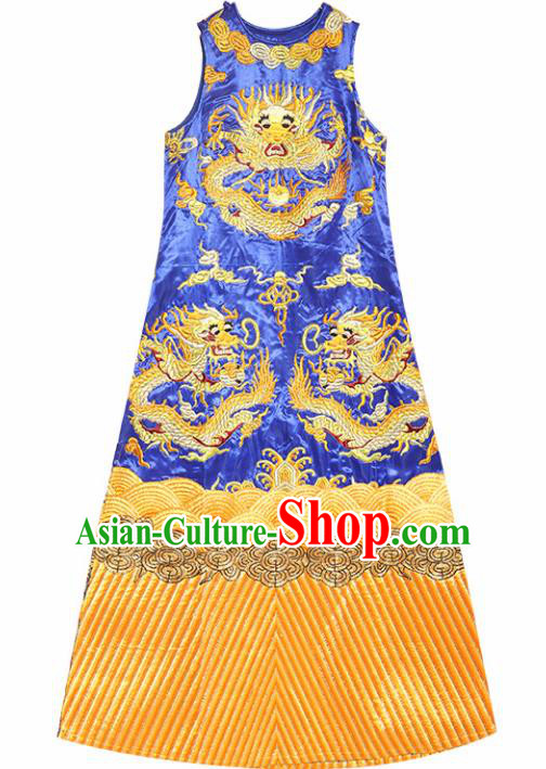 Chinese Traditional Catwalks Costume National Royalblue Brocade Cheongsam Tang Suit Qipao Dress for Women