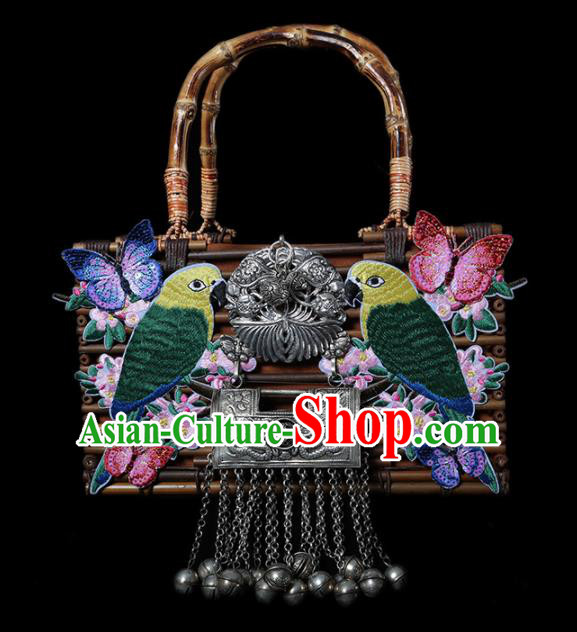 Chinese Traditional National Bags Ethnic Bamboo Embroidered Handbag for Women