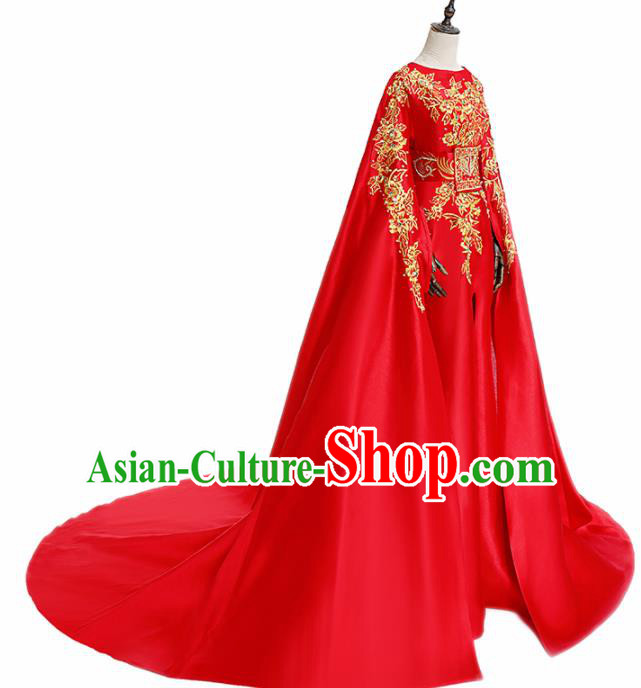 Chinese National Catwalks Embroidered Red Full Dress Traditional Tang Suit Cheongsam for Women