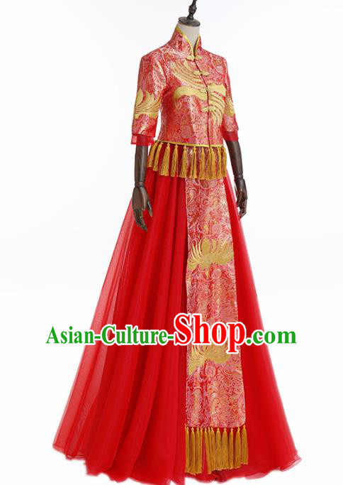 Chinese Traditional Wedding Costume Ancient Bride Xiu He Suit Red Dress for Women