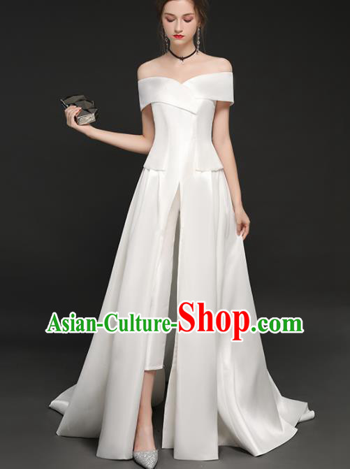 Top Grade Catwalks White Full Dress Modern Dance Party Compere Costume for Women