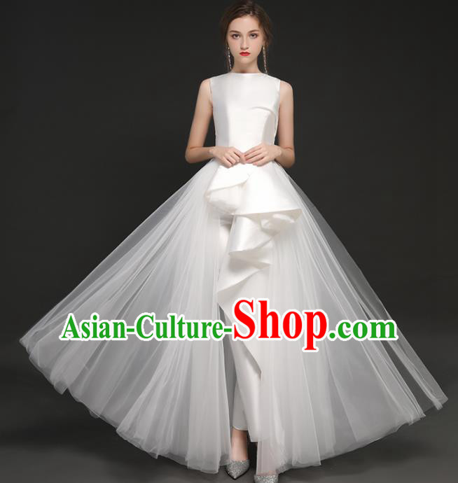 Top Grade Catwalks White Veil Full Dress Modern Dance Party Compere Costume for Women