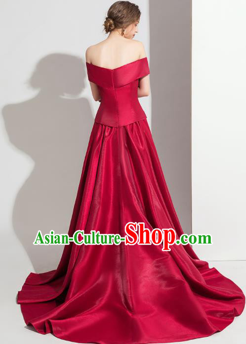 Top Grade Catwalks Wine Red Trailing Full Dress Modern Dance Party Compere Costume for Women
