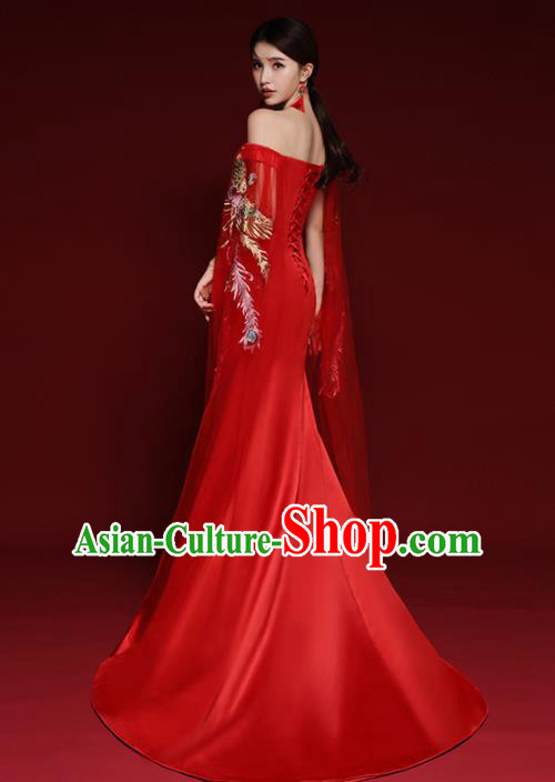 Top Grade Catwalks Red Full Dress Modern Dance Party Compere Costume for Women