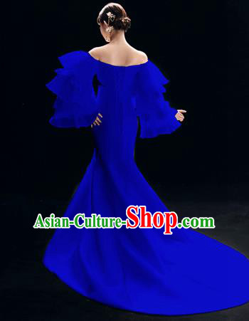 Top Grade Catwalks Embroidered Royalblue Full Dress Modern Dance Party Compere Costume for Women