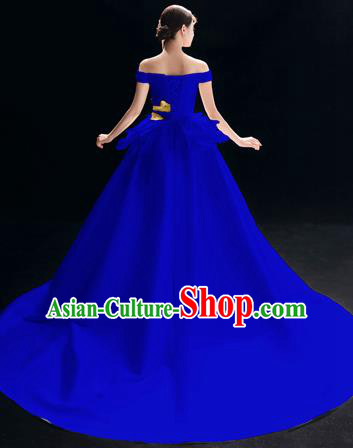 Top Grade Catwalks Royalblue Trailing Full Dress Modern Dance Party Compere Embroidered Costume for Women