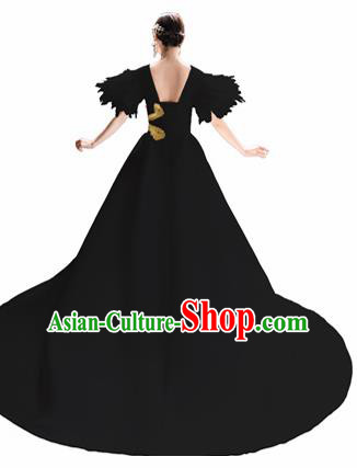 Top Grade Catwalks Black Trailing Full Dress Modern Dance Party Compere Embroidered Costume for Women