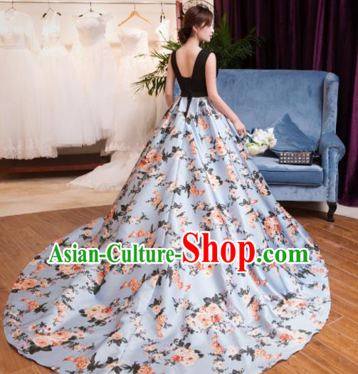 Top Grade Compere Costume Modern Dance Party Catwalks Printing Flowers Full Dress for Women
