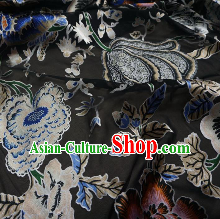 Asian Chinese Traditional Pattern Design Black Watered Gauze Cheongsam Silk Fabric Chinese Fabric Material