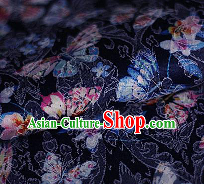Asian Chinese Traditional Butterfly Pattern Navy Brocade Cheongsam Silk Fabric Chinese Satin Fabric Material