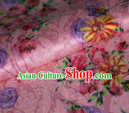 Asian Chinese Classical Daisy Pattern Pink Brocade Cheongsam Silk Fabric Chinese Traditional Satin Fabric Material