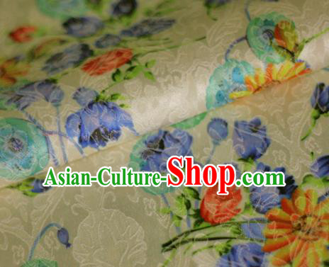 Asian Chinese Classical Daisy Pattern Yellow Brocade Cheongsam Silk Fabric Chinese Traditional Satin Fabric Material