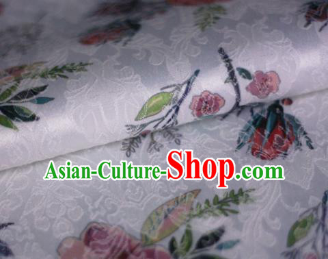Asian Chinese Classical Rose Pattern White Brocade Cheongsam Silk Fabric Chinese Traditional Satin Fabric Material