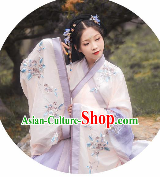 Chinese Traditional Ancient Imperial Concubine Embroidered Hanfu Dress Jin Dynasty Court Lady Historical Costume for Women