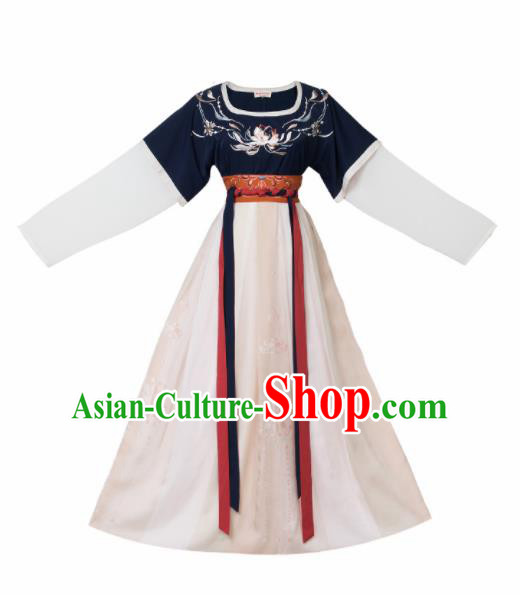 Chinese Ancient Palace Dancer Embroidered Hanfu Dress Traditional Tang Dynasty Court Maid Historical Costume for Women