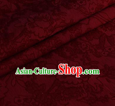 Purplish Red Brocade Chinese Classical Peony Pattern Design Satin Cheongsam Silk Fabric Chinese Traditional Satin Fabric Material