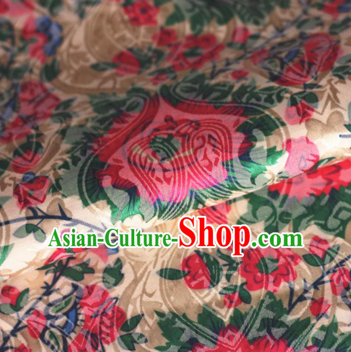 Chinese Classical Red Flowers Pattern Design Brocade Cheongsam Silk Fabric Chinese Traditional Satin Fabric Material