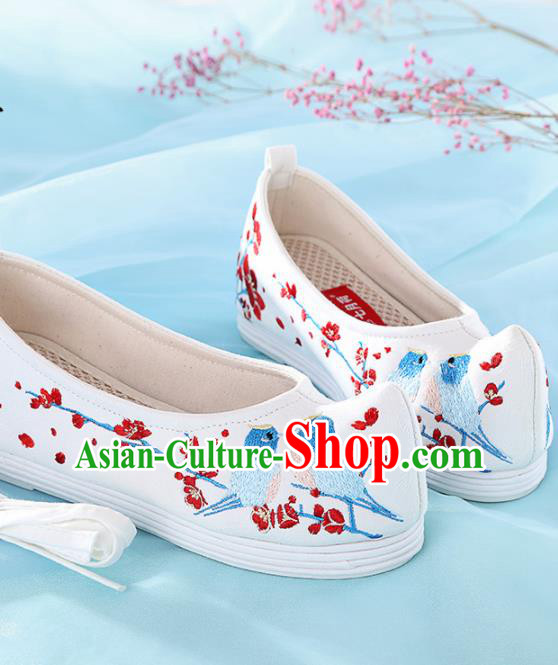 Chinese Traditional Hanfu Shoes Embroidered Plum Blossom Birds Shoes Handmade Ancient Princess Shoes for Women