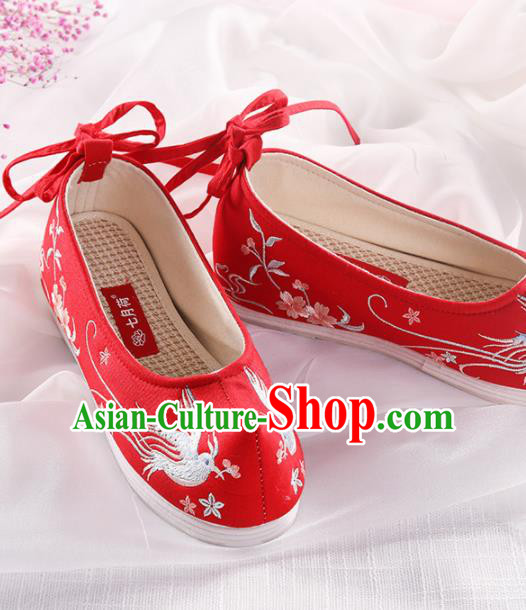 Chinese Traditional Hanfu Shoes Embroidered Swallow Red Shoes Handmade Ancient Princess Shoes for Women